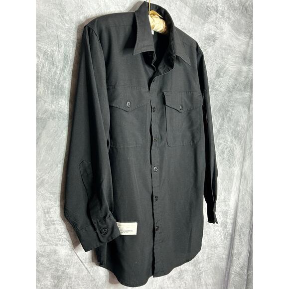 Creighton VTG Shirt Men 16 1/2-32 Black Pockets Navy Logo Minimalist Sturdy - Picture 2 of 9